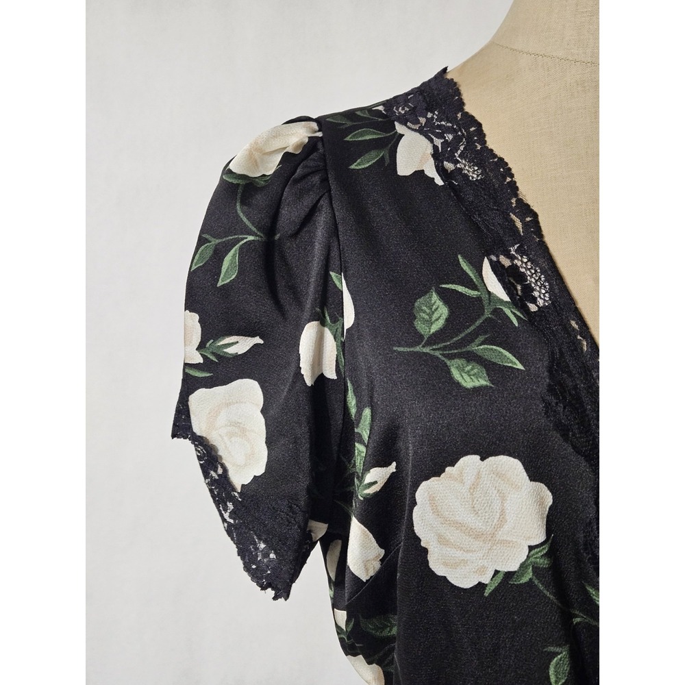 Taylor Women's Black Floral Short Sleeve V-neck Tie Waist Peplum Maxi Dress - Picture 8 of 16
